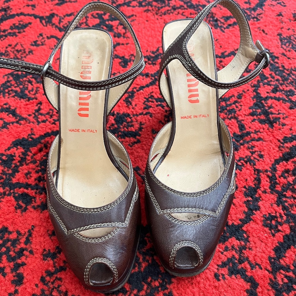Vintage brown Miu Miu 1920’s style shoes
